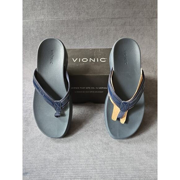 Vionic High Tide II Toe Post Navy Blue Patent Leather Sandal Women's size 11 NEW - Picture 6 of 11